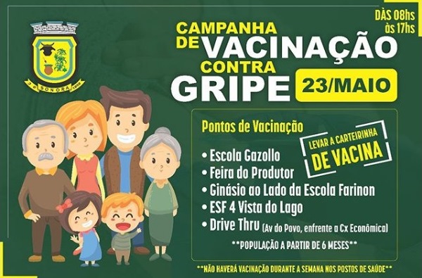 Sonora terá drive-thru da vacinação contra a gripe neste sábado