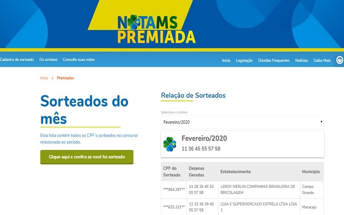 Ganhadores de abril do Nota MS têm até dia 14 para fazer cadastramento