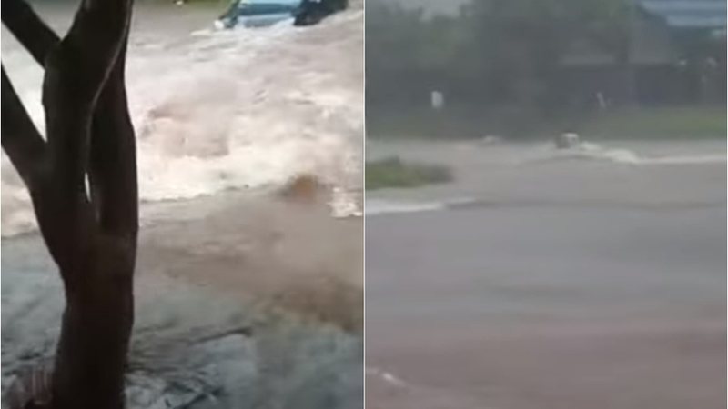 Vídeo: forte chuva arrasta carro e ciclista em cidade de MS