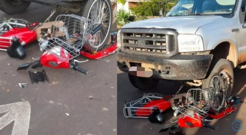 Idosa morre após acidente entre bicicleta elétrica e caminhonete