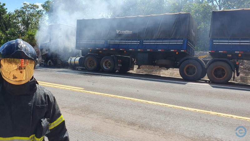 Cavalo de carreta é consumido por fogo na BR-163, entre Rio Verde e Coxim