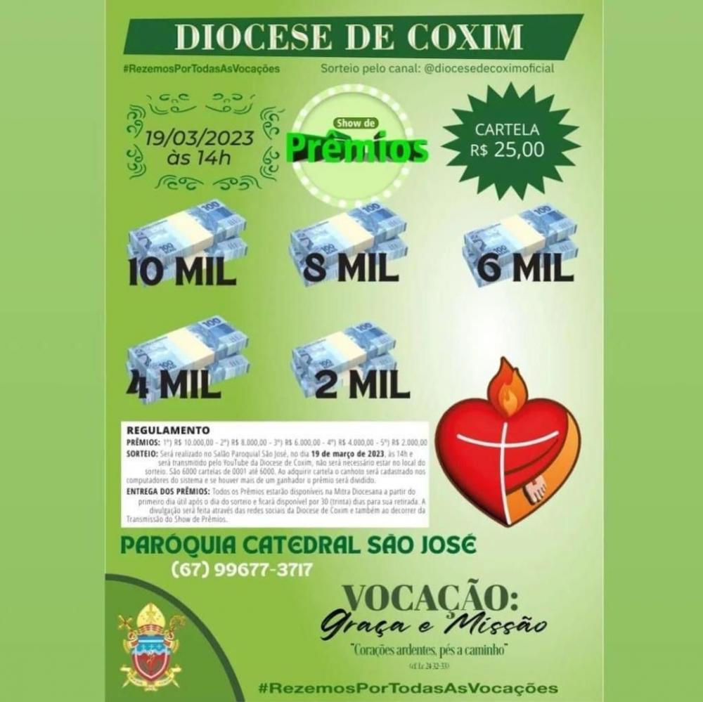 Show de Prêmios acontece neste domingo na Paroquia Catedral São José de Coxim MS