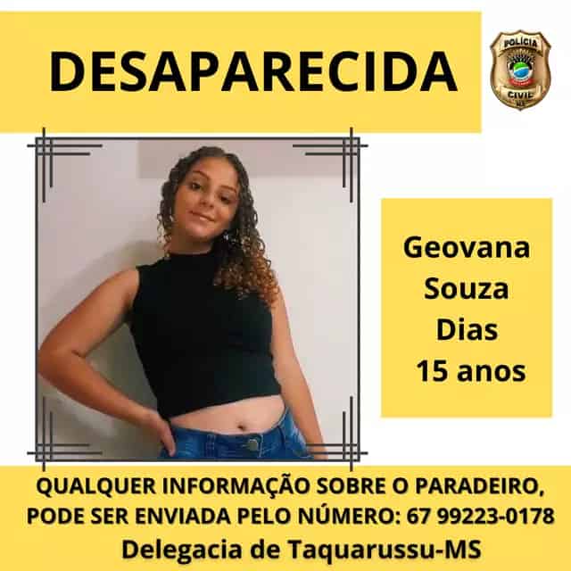 Polícia encontra celular e faz buscas por adolescente desaparecida em Taquarussu
