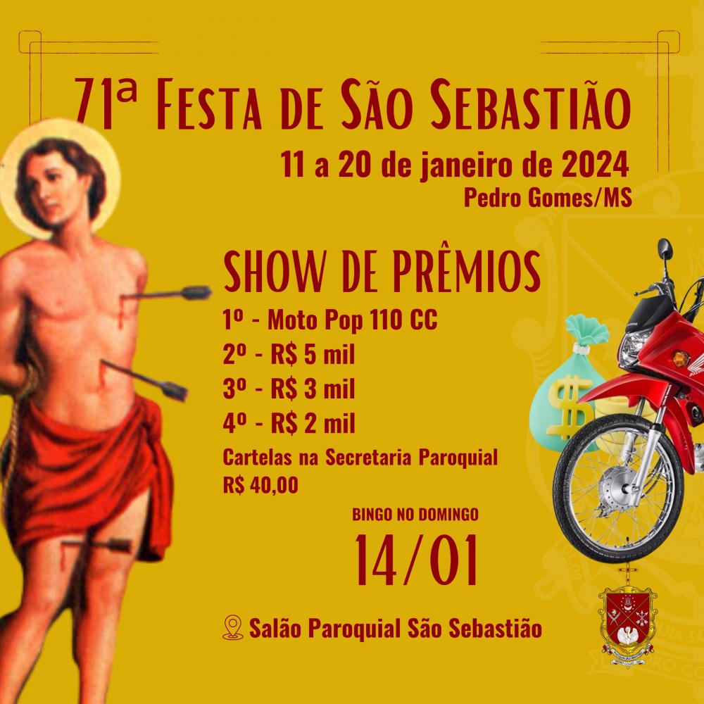 Festa de São Sebastião em Pedro Gomes acontece de 11 a 20 de Janeiro de 2024