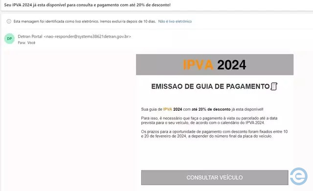 E-mail falso promete até 20% de desconto no IPVA vencido, alerta Detran-MS
