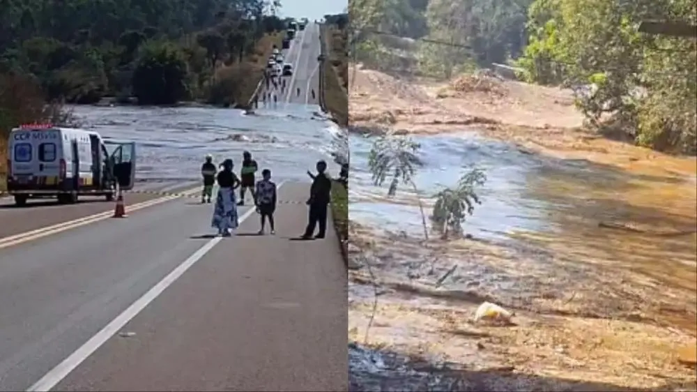 VÍDEO: Cratera se forma em represa e arrasta asfalto após rompimento de barragem em Campo Grande