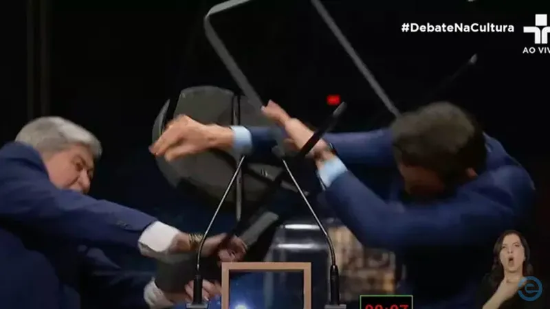 Datena agride Marçal com cadeirada e é expulso de debate da TV Cultura
