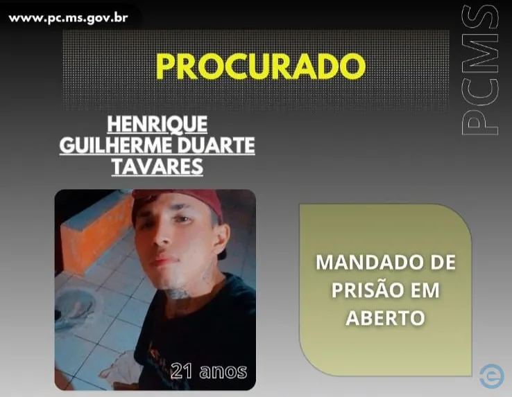Jovem de 21 anos está sendo procurado pela Polícia Civil de Coxim