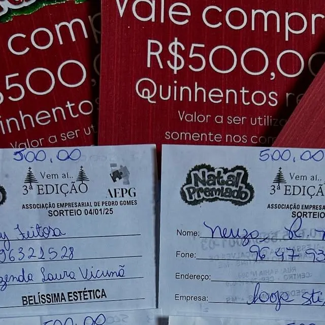 Associação Comercial de Pedro Gomes divulga os ganhadores dos vale compras na 3ª Edição do Natal Premiado