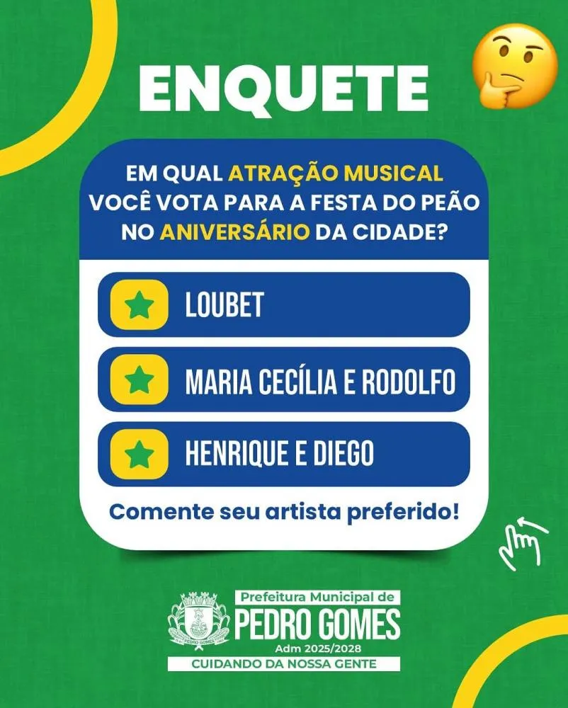 Pedro Gomes se prepara para a Festa do Peão 2025 e convida população a escolher atração musical