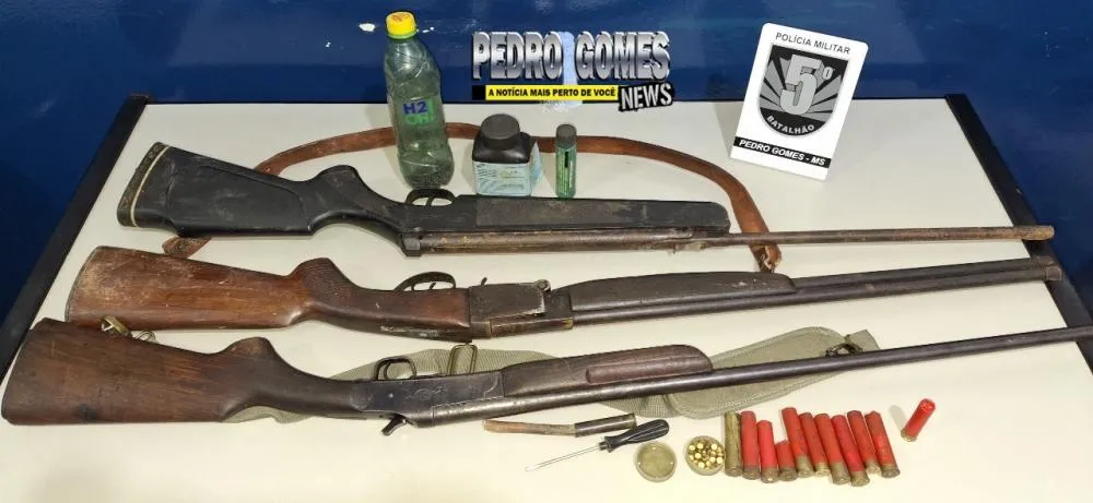 Polícia Militar de Pedro Gomes atende ocorrência de ameaça e posse ilegal de armas