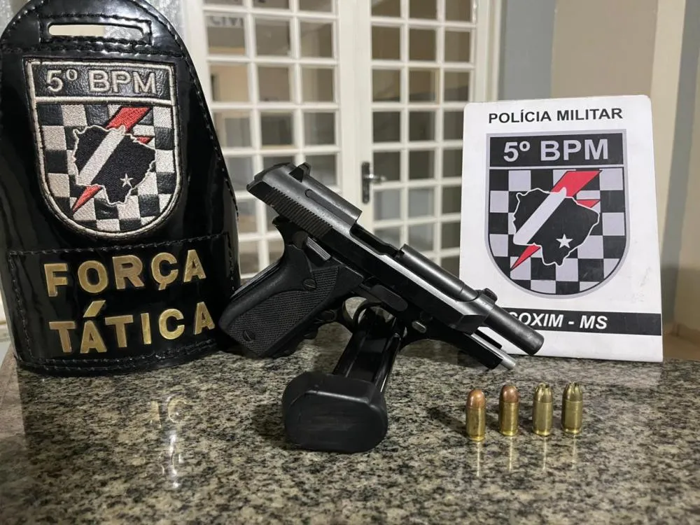 Polícia Militar apreende pistola durante abordagem em Coxim