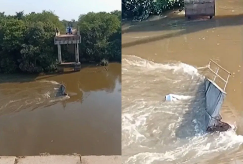 Ponte cede e caminhoneiro morre após carreta cair no rio Taquari